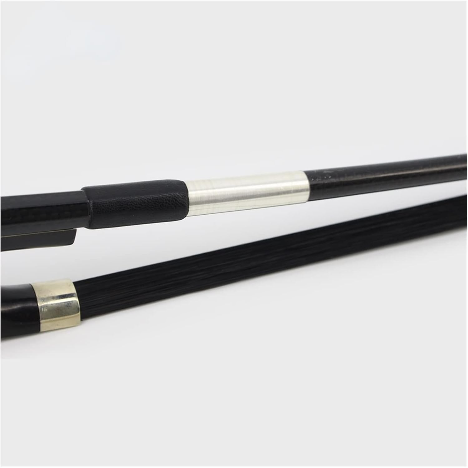 TSTS Carbon Fiber German-Style Double Bass Bow 4/4 Black Horsehair Ebony Frog W/Colored Shell Full Size Violin Bow
