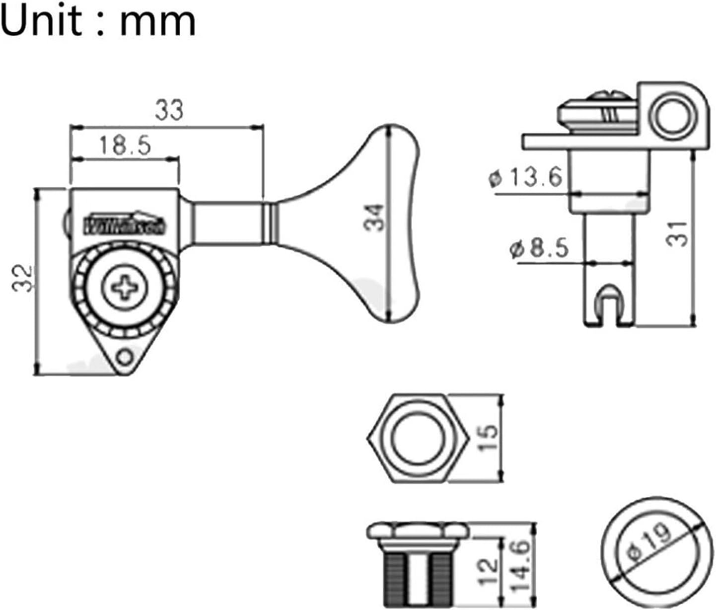 FLFL Guitar String Tuning Pegs Gold 2R2L 20:1 Ratio Bass Tuners Machine Heads Tuning Pegs Keys Set for Ibanez Style Electric Bass