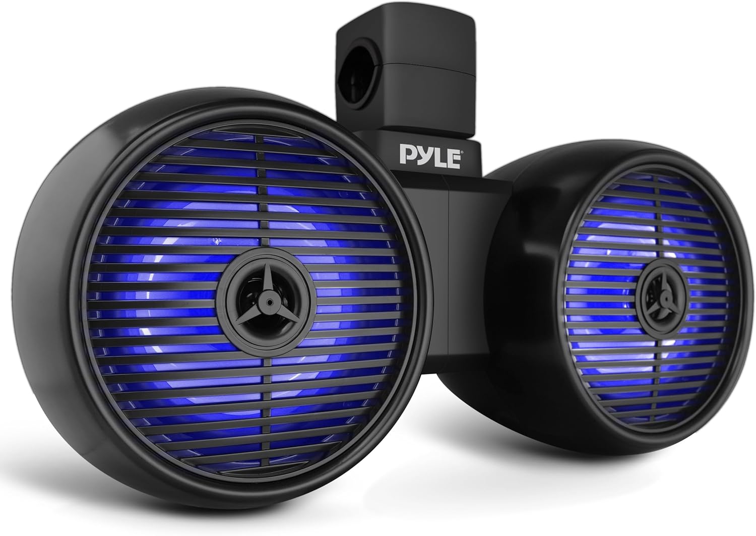 Pyle Dual Bluetooth Off-Road Speakers - 8” 300W 2-Way Marine Waterproof Wakeboard Tower Sound System w/LED Light, Full Range Outdoor Stereo Speaker for Car ATV Jeep Boat, Includes Brackets (Black)