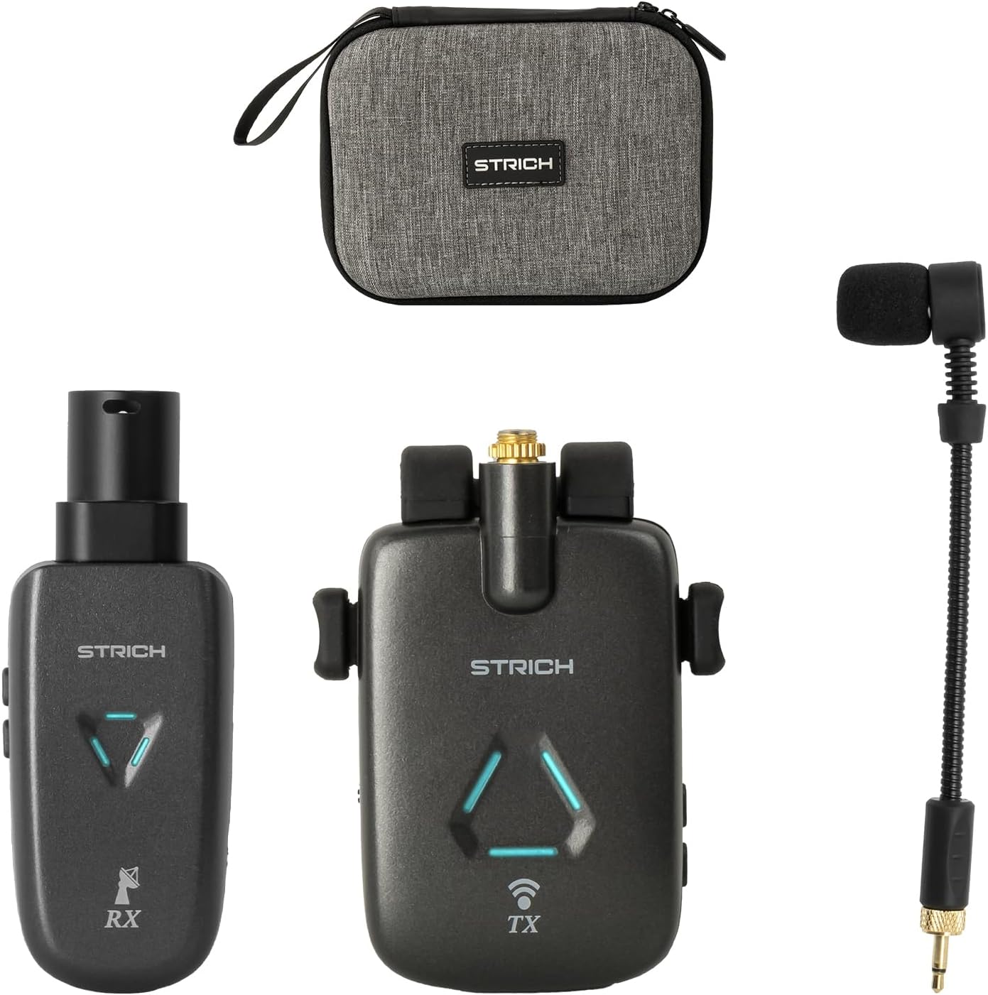 STRICH UHF Rechargeable Wireless Instrument Microphone System with Clip-on Transmitter & Receiver, 99ft Range, Reverb OTG Recording, for Trumpet, Trombone, Saxophone & Brass Instruments