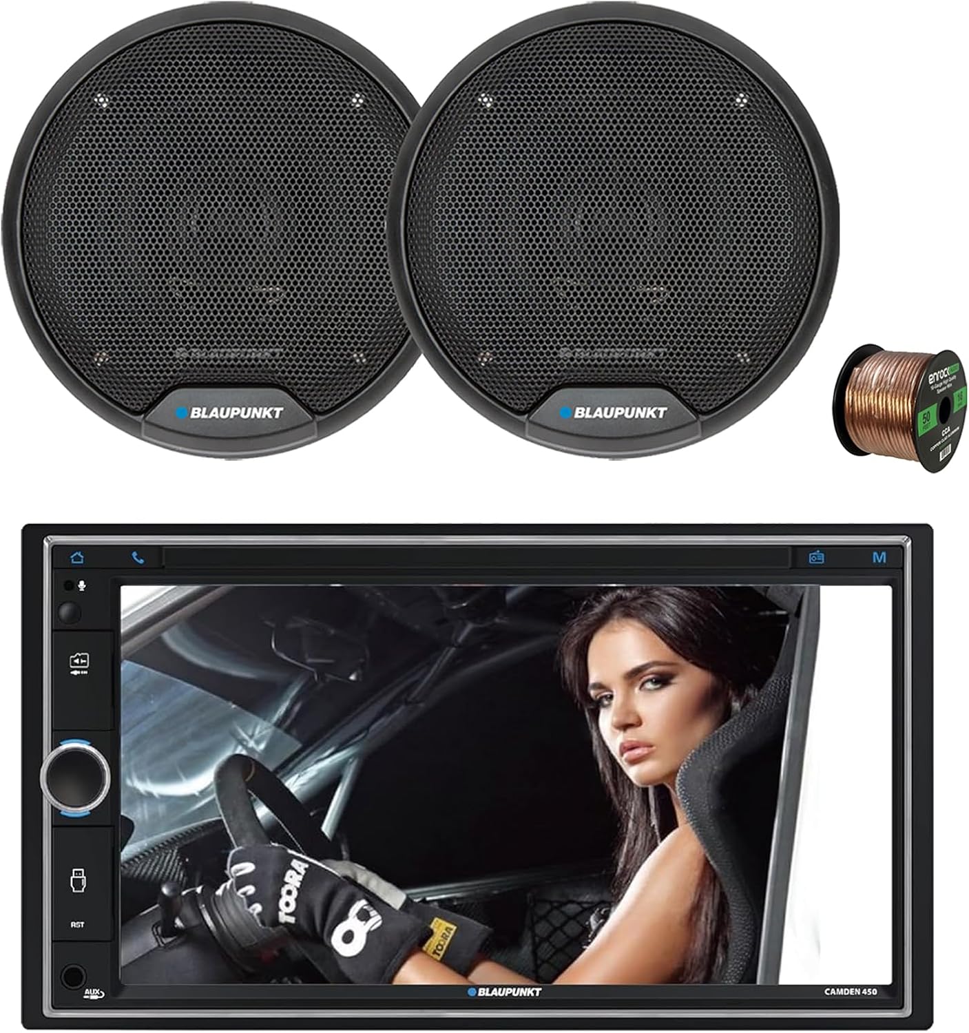 Blaupunkt CAMDEN 450 7 Touchscreen Double DIN Bluetooth AM/FM Digital Multimedia Receiver, 2x 4