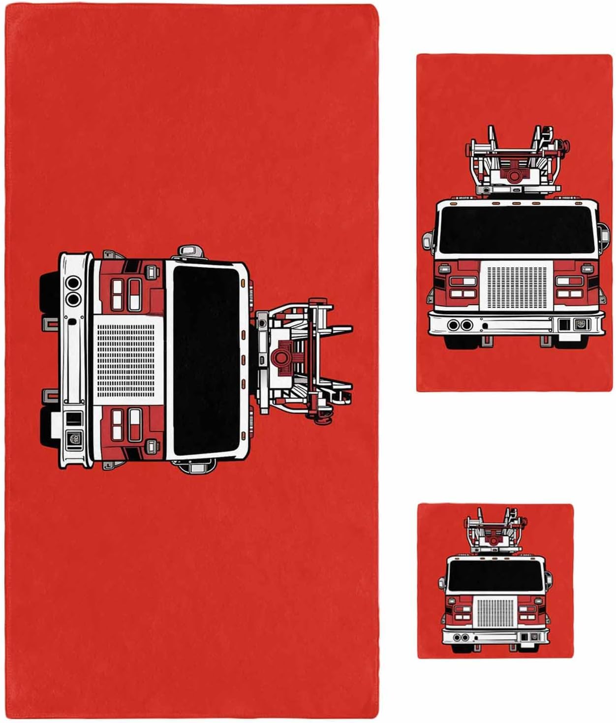 Cars Bath Towels Set of 3 for Bathroom,Soft Absorbent Shower Beach Hand Face Hair Yoga Workout Gym Towel Dish Wahcloth,Red Cartoon Funny Simple Truck Silhouettes Art Quick Dry Kitchen Bath Towels+Set