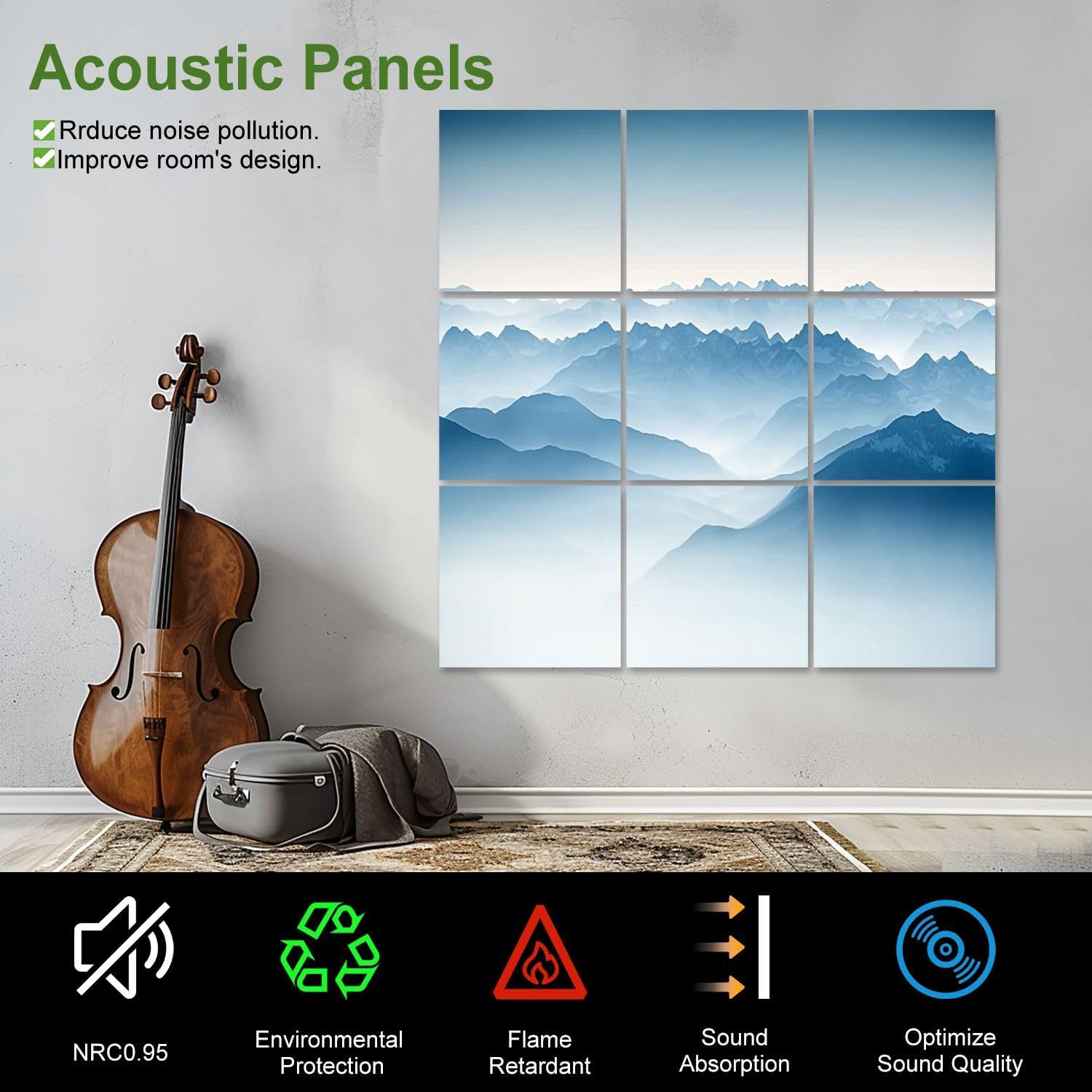 Art Acoustic Panels Self Adhesive The Alps 9 Packs Decorative Soundproof Wall Panels Large Sound Absorbing Panels for Home Office 60