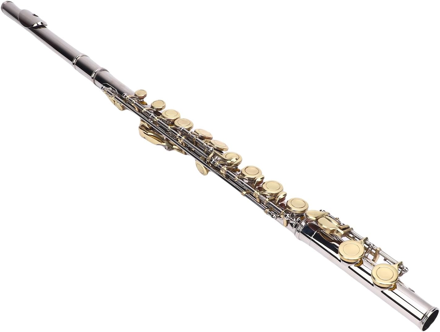 16 Keys C Flute, Closed Hole Coppernickel Flute Instrument with Carrying Case, Cleaning Cloth for Beginners Kids