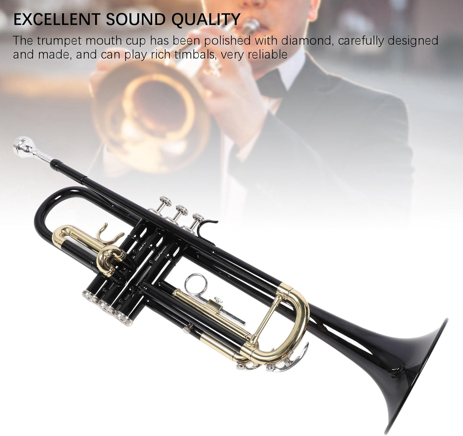 Bb Trumpet Standard Trumpet Set Brass Band & Orchestra Musical Instruments with Carrying Case, Mouthpiece, Cleaning Cloth and Gloves