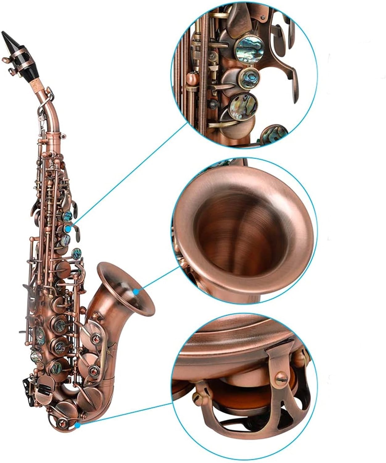 Professional Saxophone Red Antique Soprano Saxophone Bb Key Woodwind Instrument with Case Sax Stand Reed Gloves Cleaning Cloth Brush Sax Strap Brush Brass Sax Beginners Kit