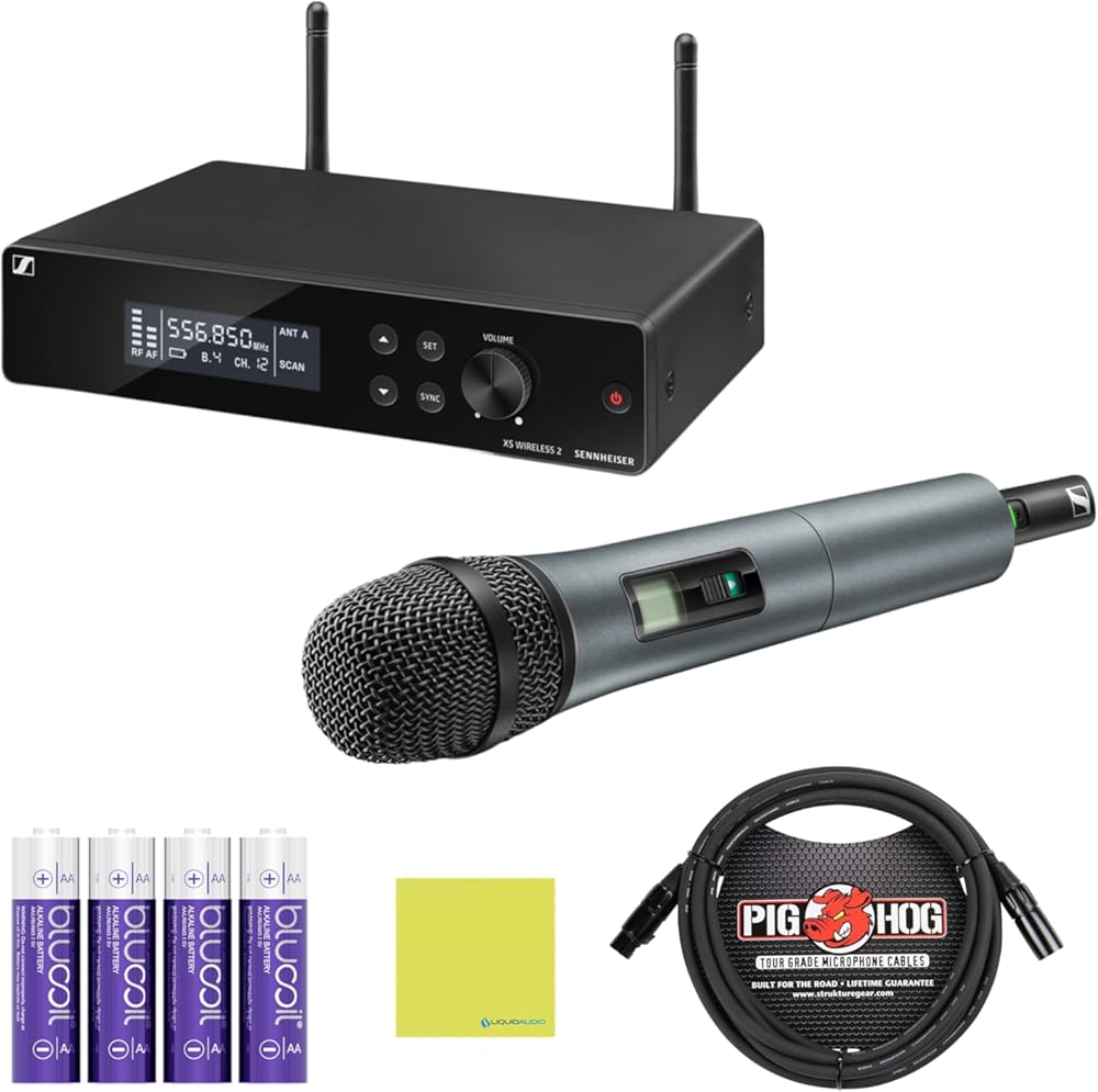 Sennheiser XSW 2-865-A Wireless Handheld Microphone System Bundle w/Pig Hog PHM10 8mm Mic Cable, 4-pack Blucoil AA Batteries and Liquid Audio Polishing Cloth