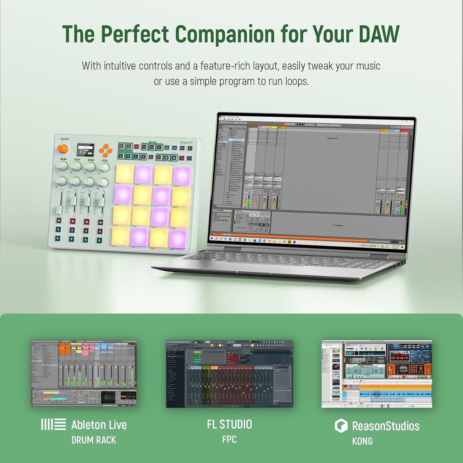 Midi Pad Controller, Portable Beat Maker Machine with Drum Pads, Beginners Beating Pad Velocity Sensitive, LED Display for Music Production (Wireless MIDI)