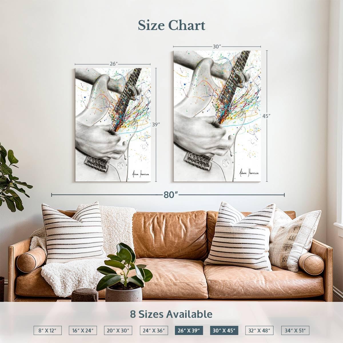 ElephantStock - The Guitar Solo Wall Art - Vertical Canvas Wall Art - Living Room Wall Decor - Painting Electric Guitar Canvas - Orange And White Decor by Ashvin Harrison - 30