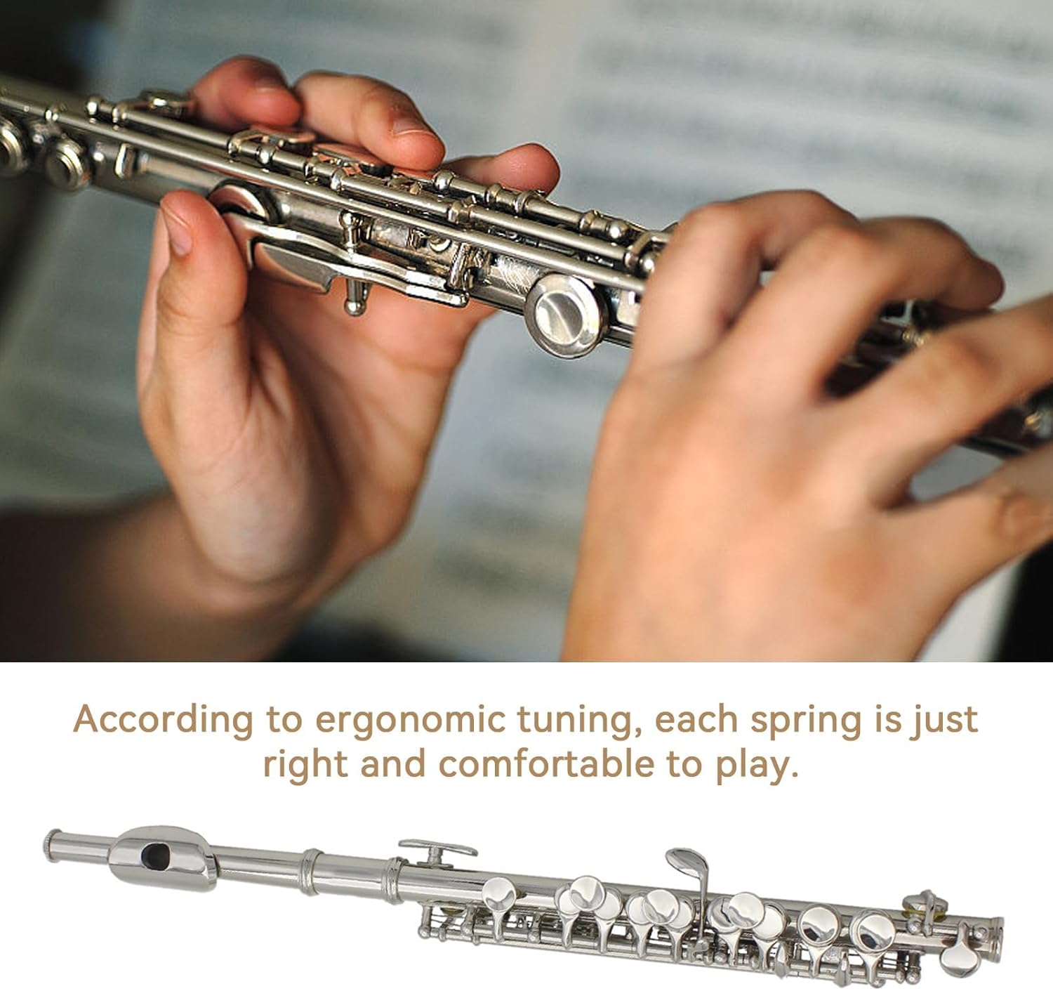 Key of C Flute Piccolo, Silver Plated Piccolo Instruments with Hard Protective Case Cleaning Rod Cloth Screwdriver for Beginners Students (Silver)