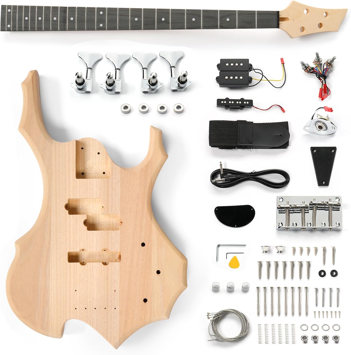 DIY Electric Bass Guitar Kit with Mahogany Body, 4 String DIY Electric Guitar Kit, Easy Installation & Full Equipment to Build Your Own Guitar (44 Inch)