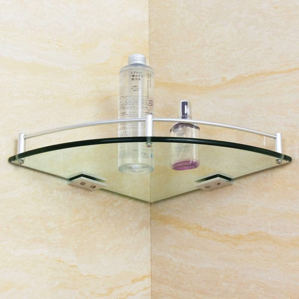 Glass Shelf Bathroom, Corner Shelf with Rails Wall Mount Silver Finish,20CM /25CM /28CM,Floating Shelf,25CM