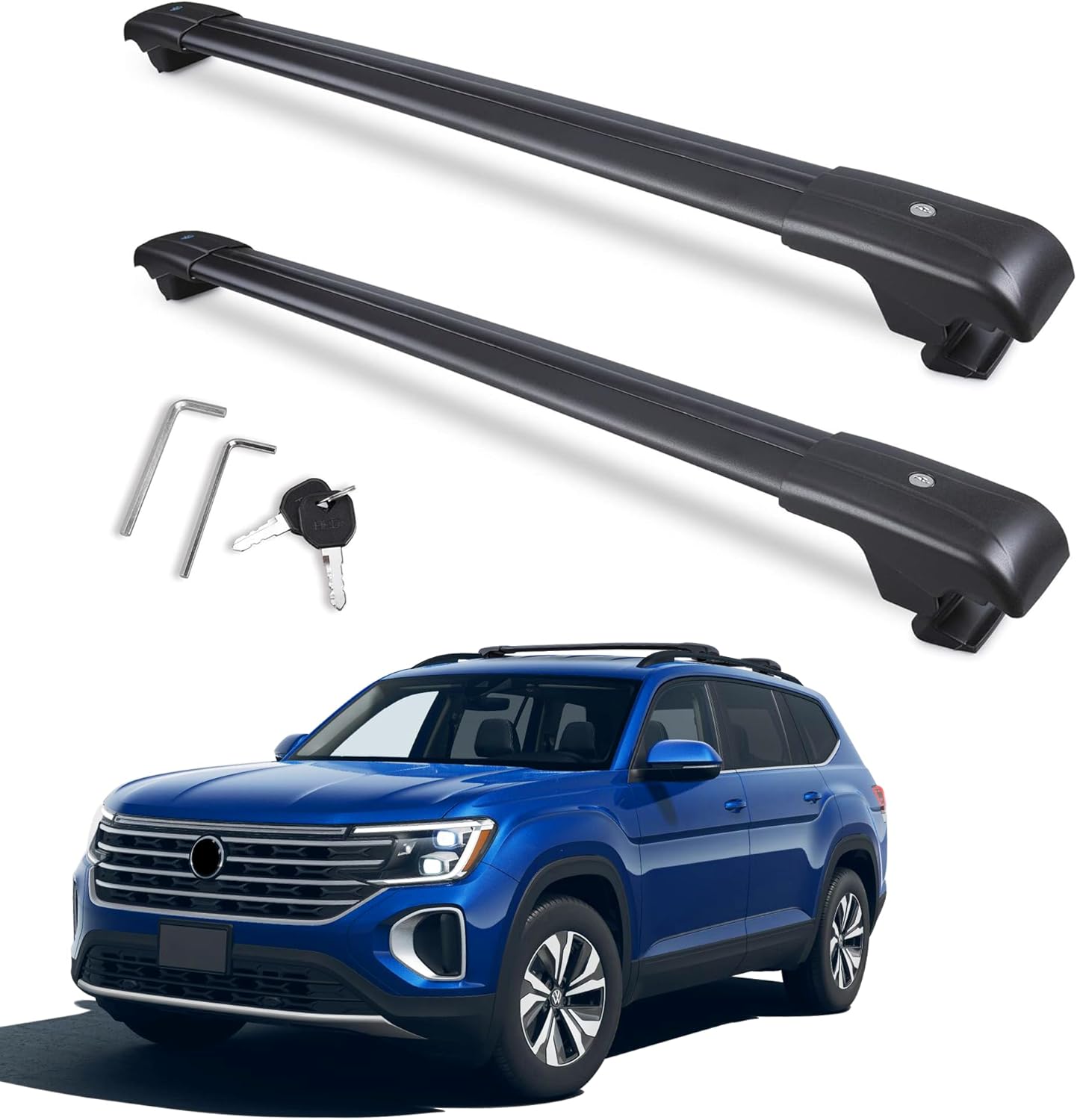 Autekcomma Heavy Duty Roof Rack Crossbars Replacement for VW Atlas 2017-2025 with Raised Side Rails,Anti-Corrosion Aircraft Aluminum Black Matte with Anti-Theft Locks(Not for Atlas Cross Sport)