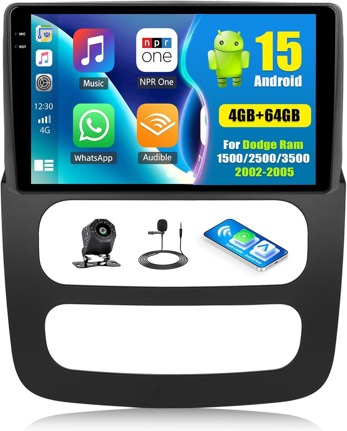 Android 15 4G+64G Car Stereo for Dodge RAM 1500/2500/3500 2002-2005 with Wireless Carplay Android Auto, 9 Inch Incell Touchscreen Car Radio Mirror Link Bluetooth 5.0 GPS WiFi FM/RDS SWC Backup Camera