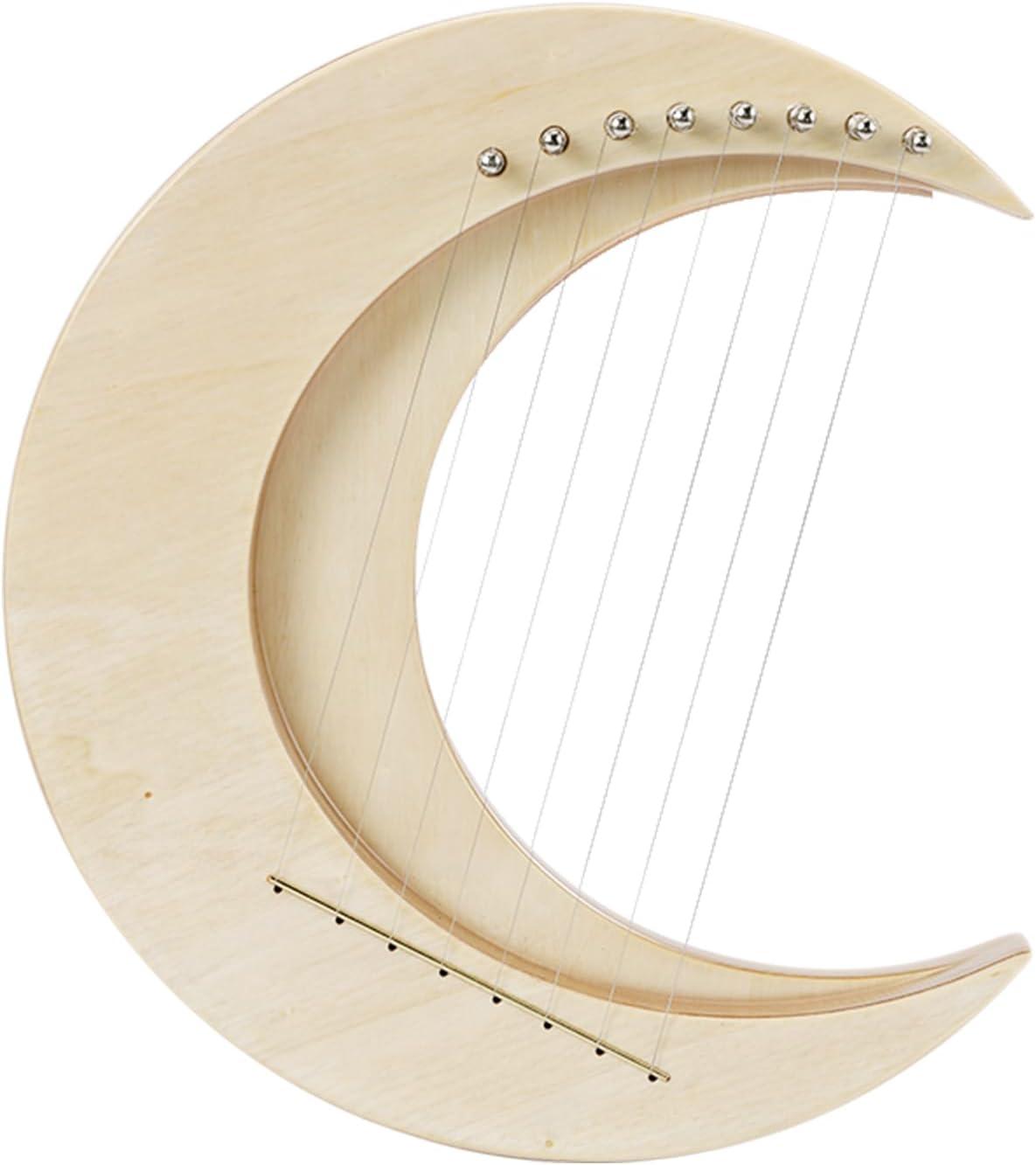 Lyre Harp, Portable Harp Strings Instrument, Wooden Harp, with Tuning Wrench Spare String Anti Slip Pad String Column Cover Wood Chips,Moon Shape (Wood Color & 8 Strings)