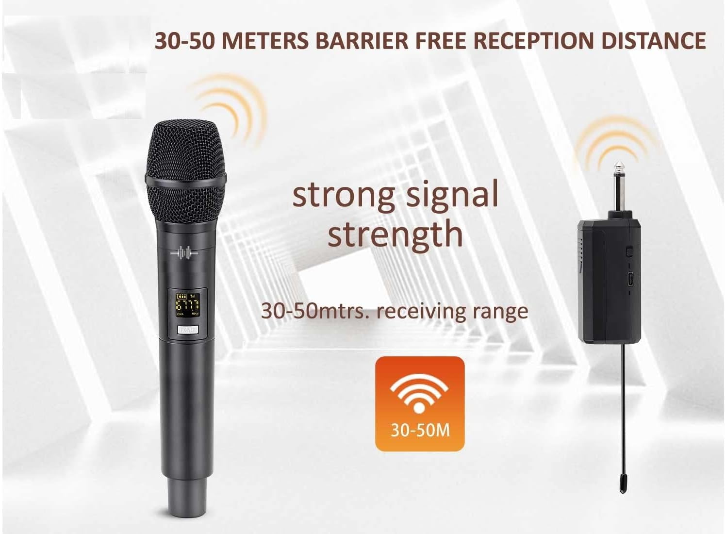 Wireless Mic, Microphone, Karaoke Handheld mic System 6.35mm Jack, 30-50 Meter Cordless Range for House Parties, Karaoke Singing,Wedding,School Presentation, Speaker,Amplifier