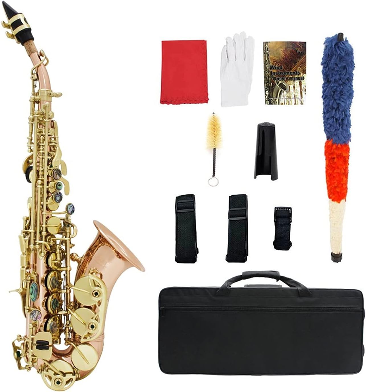 Sax Beginners Kit Bb Saxophone Saxophone Sax Phosphor Copper Woodwind Instrument with Carry Case Gloves Cleaning Cloth Brush Sax Brush Wind Instrument