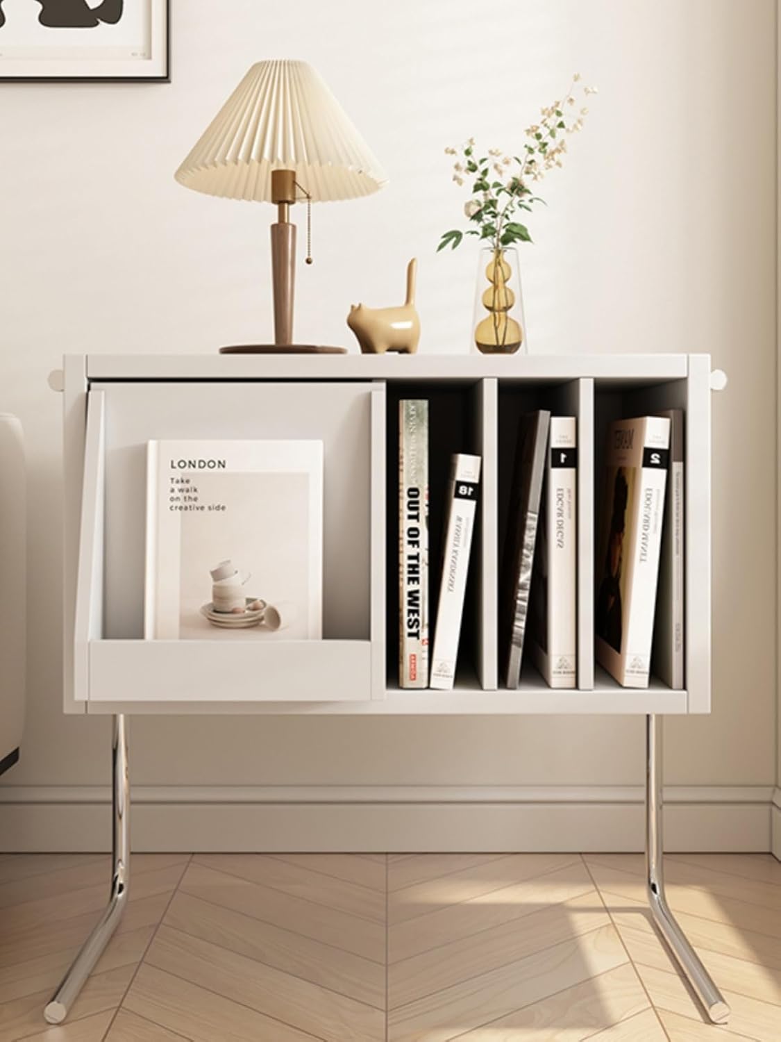 CD Record Storage Rack Simple European solid wood storage cabinet suspended side cabinet record cabinet pine bookcase storage rack simple bedside table living room side table Record Stand(D)