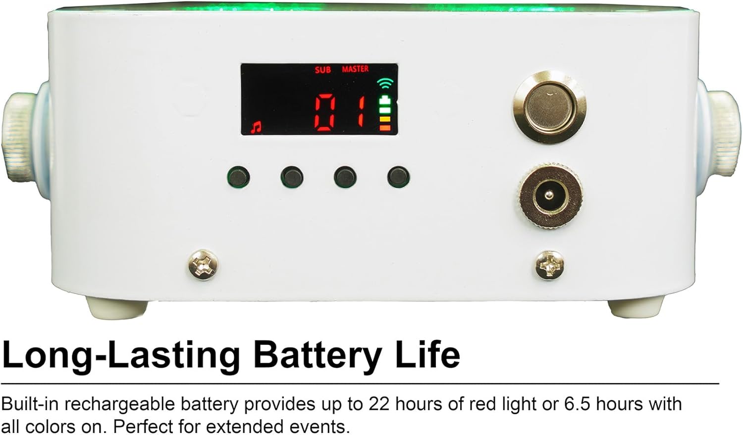 Rockville MINI RF4 V2 White LED Wash Up Light RGBWA+UV, Compact, App, Remote Control, LCD, Wireless DMX, Rechargeable, Perfect for DJ/Party Lighting