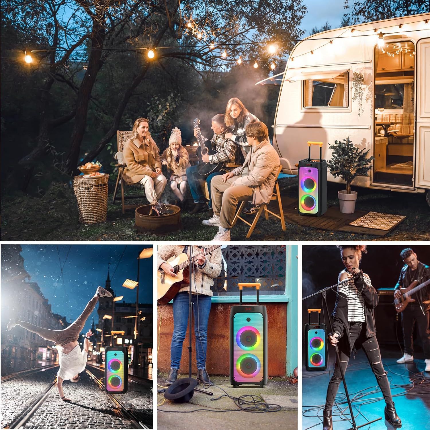 Karaoke Machine with 2 Wireless Microphones, Big Bluetooth Party Speaker with 500W Peak Power for Adults, PA System with Rolling Wheels and Trolley, Perfect for Outdoor, Home Party, Gatherings