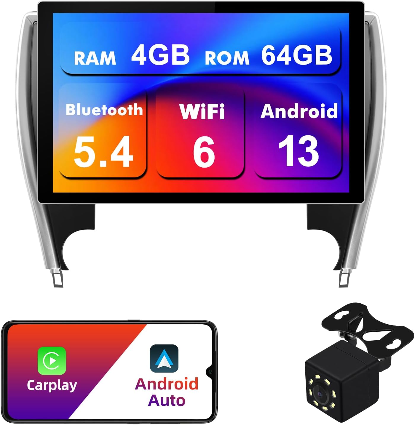 4+64G Android 13 Double Din Car Stereo for Toyota Camry 2015-2017 with 11.5 Inch Touchscreen Radio Built-in Wireless Carplay/Android Auto/GPS/Bluetooth/FM/AUX-in/Steering Wheel Controls/Backup Camera