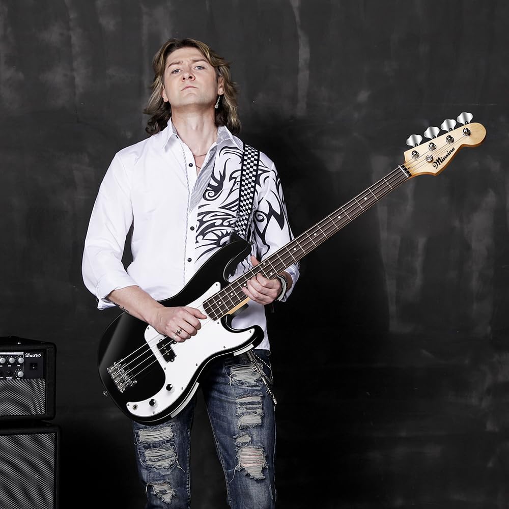 Electric Bass Guitar 4 Strings Full-Size Standard Bass PB-Style Beginner Kit Black for Starter with Gig Bag Guitar Strap and Guitar Cable, MS-FD (black)