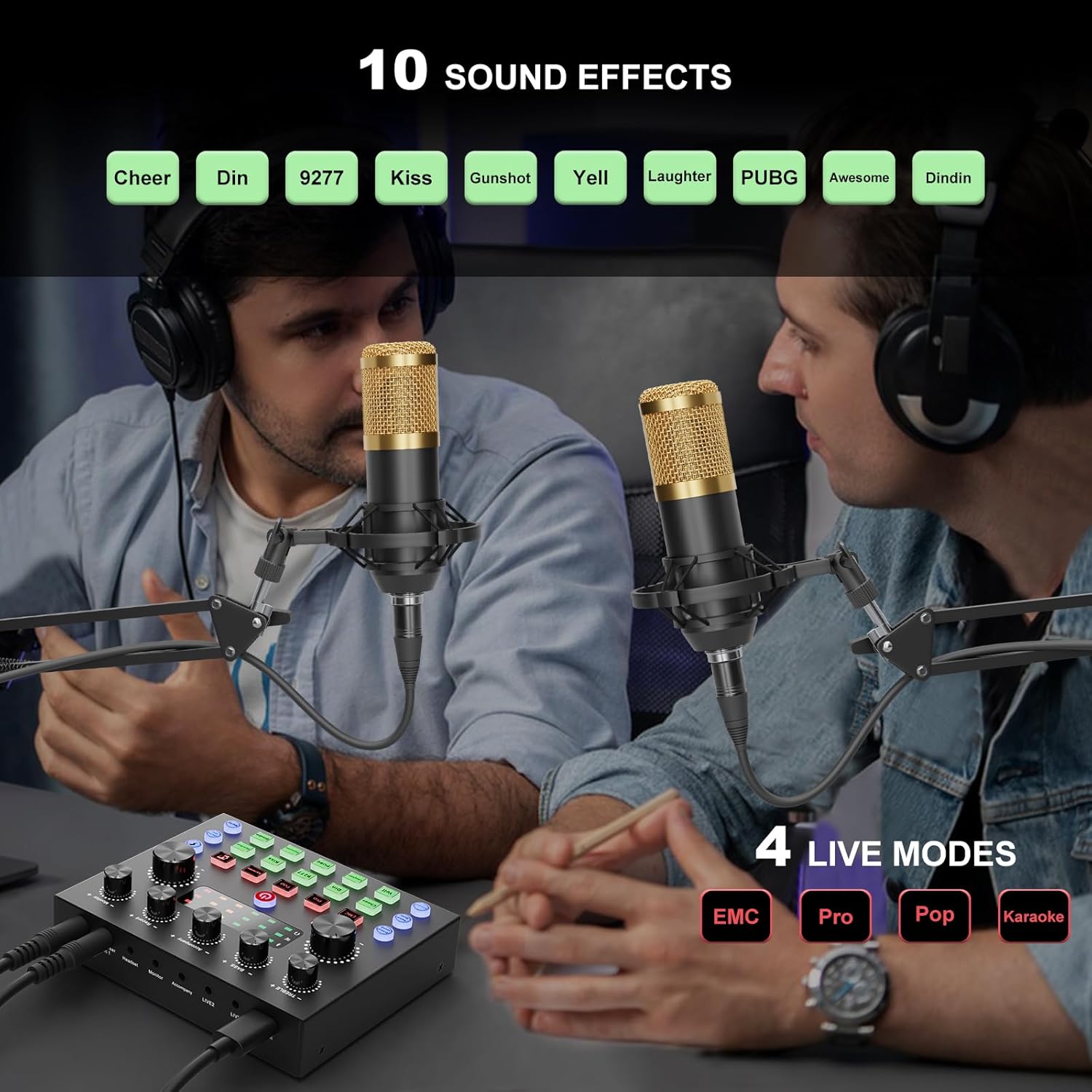 Podcast Equipment Bundle for 2, Voice Changer with Audio Interface, 3.5mm Podcast Condenser microphone, for Podcast Recording,Streaming,Gaming,PC,Smartphone,Ps4/5,DJ,YouTube,TikTok