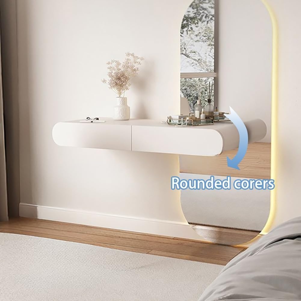 Wall-Mounted Floating Desk with Drawers Wood Floating Makeup Vanity Corner Desk for Bathroom Hairdressers Beautiful