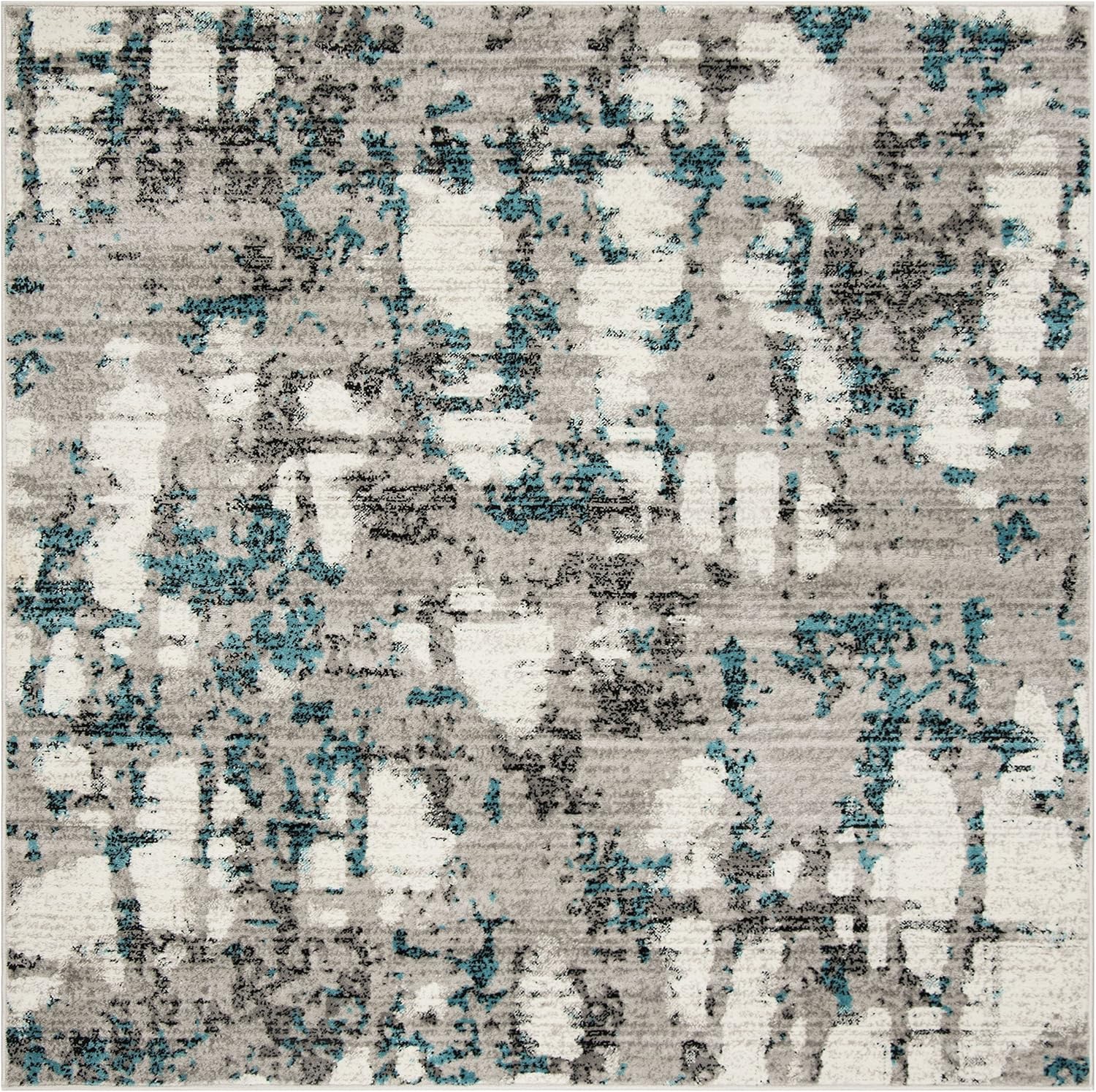 SAFAVIEH Skyler Collection Area Rug - 8' Square, Grey & Blue, Modern Abstract Design, Non-Shedding & Easy Care, Ideal for High Traffic Areas in Living Room, Bedroom (SKY193B)