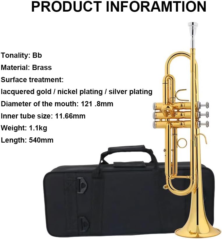 B-Flat Trumpet Instrument, Western Instrument for Band, Wind Instrument for Beginners Professional Performance Level, Festival Celebration