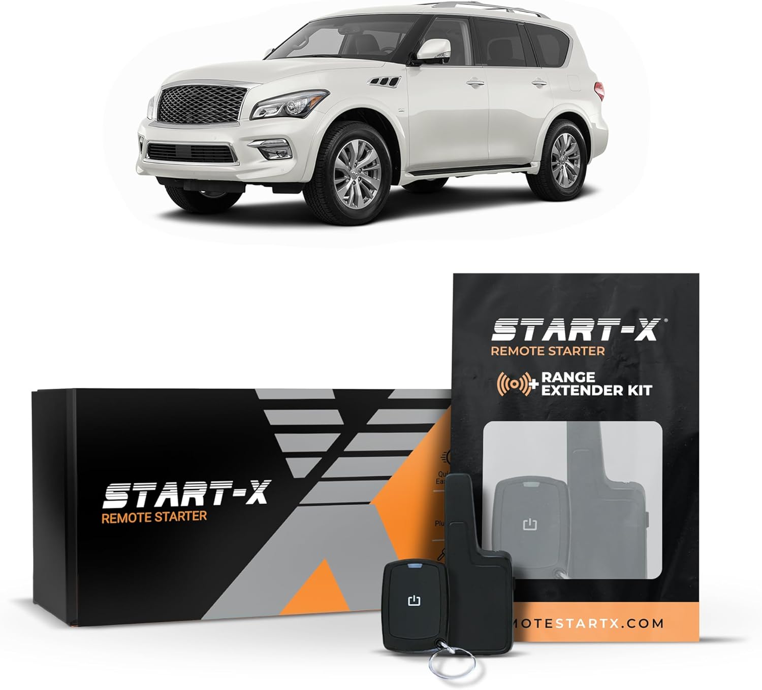 Start-X Remote Starter Kit + 2000ft 1 Way Range Extender for QX80 (2014, 2015, 2016, 2017, 2018, 2019, 2020, 2021, 2022) Vehicles with Push-to-Start Ignition