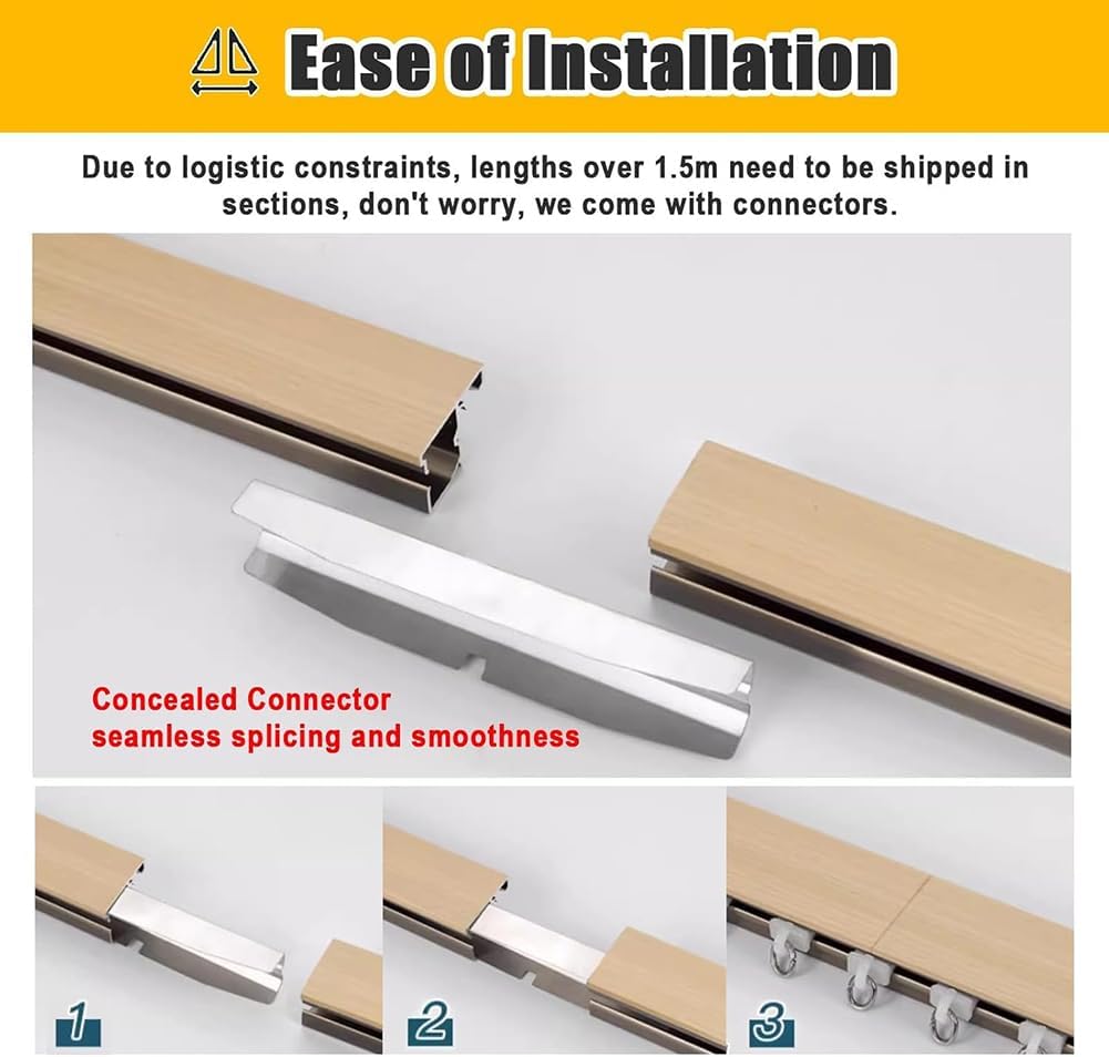 Wall Mount Double Curtain Track Rods, Full Blackout Curtain Rail for Windows, Heavy Duty Wall Side Mounting Track, Corner Full Coverage Curtain Rail, Wall Mount Sliding Curtain System,C 260cm