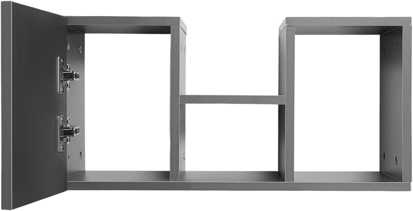 Wall Mounted Desk & Bookshelf, Folding Space Saving Wall Mounted Table with Storage Compart Space, Fold Down Laptop Desk for Home Office (Grey)