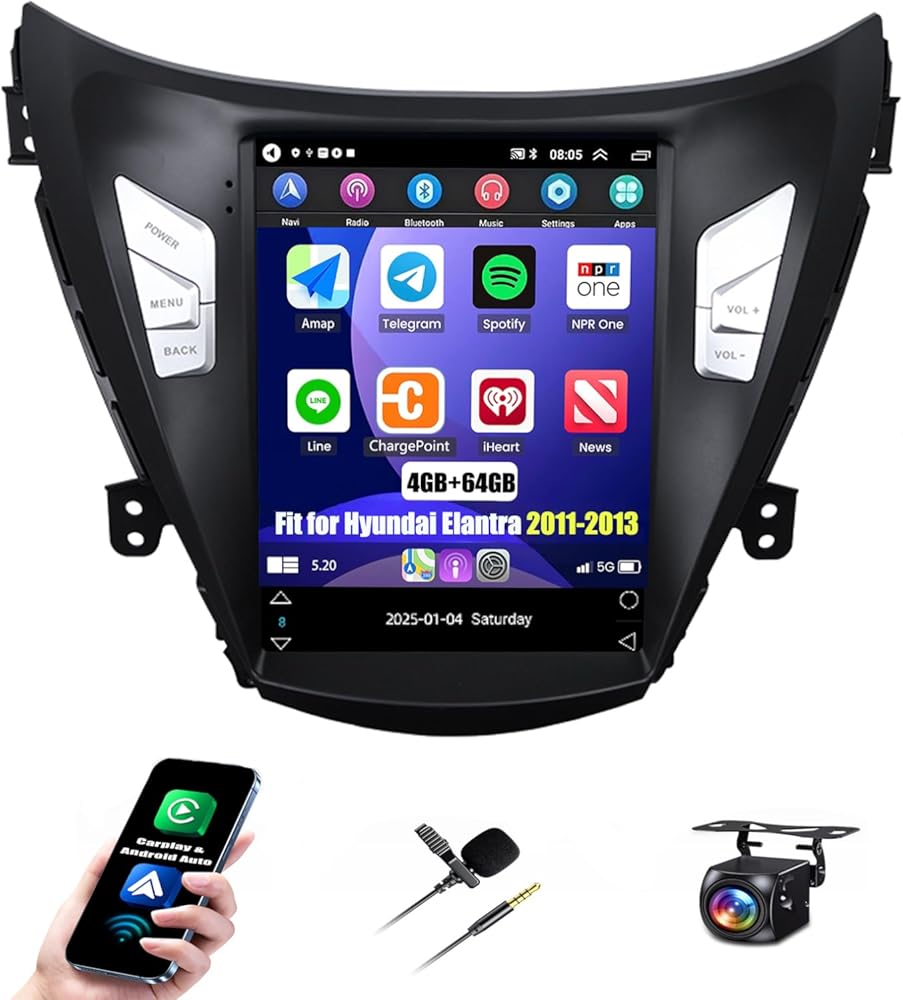 4+64G Android 14 Car Stereo Fit for Hyundai Elantra 2011-2013, 9.7inch Touch Screen with Wireless Carplay Android Auto AHD Backup Camera Mirror Link GPS SWC WiFi FM