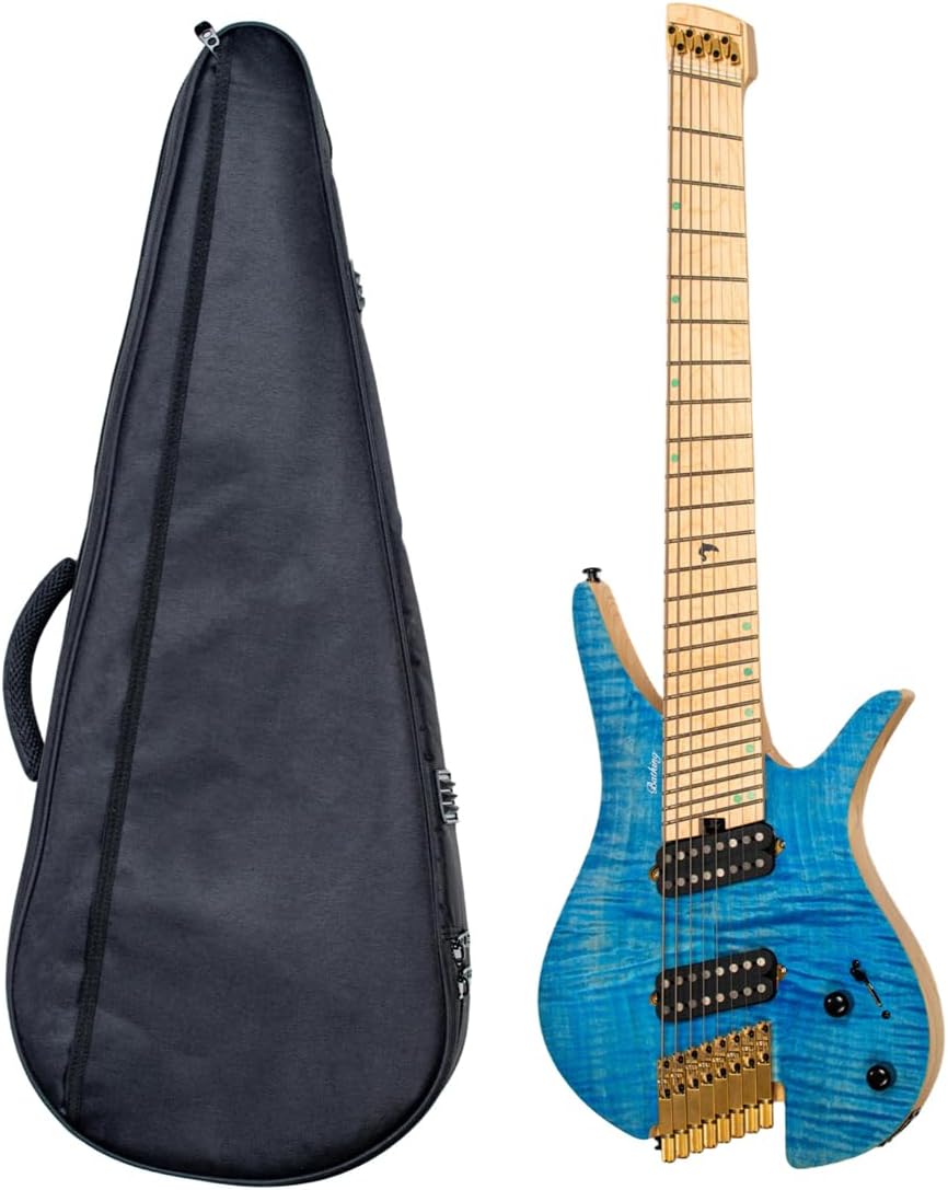 Batking 8 String Fanned Fret Headless Electric Travel Guitar with Luminous Inlay