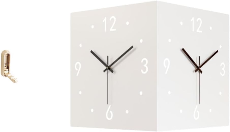 Fenteer Foldable Organizer Hook and Modern Double Sided Corner Wall Clock for Bathroom Closet Farmhouse Restaurant Shop Hotel Silent Decorative Gift