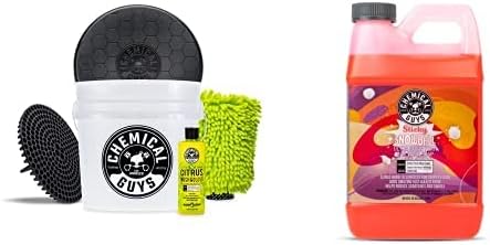 Chemical Guys CWS21564BK Car Wash Detailing Bucket, Mitt & Accessories Bundle (6 Items) Featuring Sticky Snowball Ultra Snow Foam Car Wash Soap 64 oz (.5 Gal) - Works on Cars, Trucks, SUVs, RVs & More