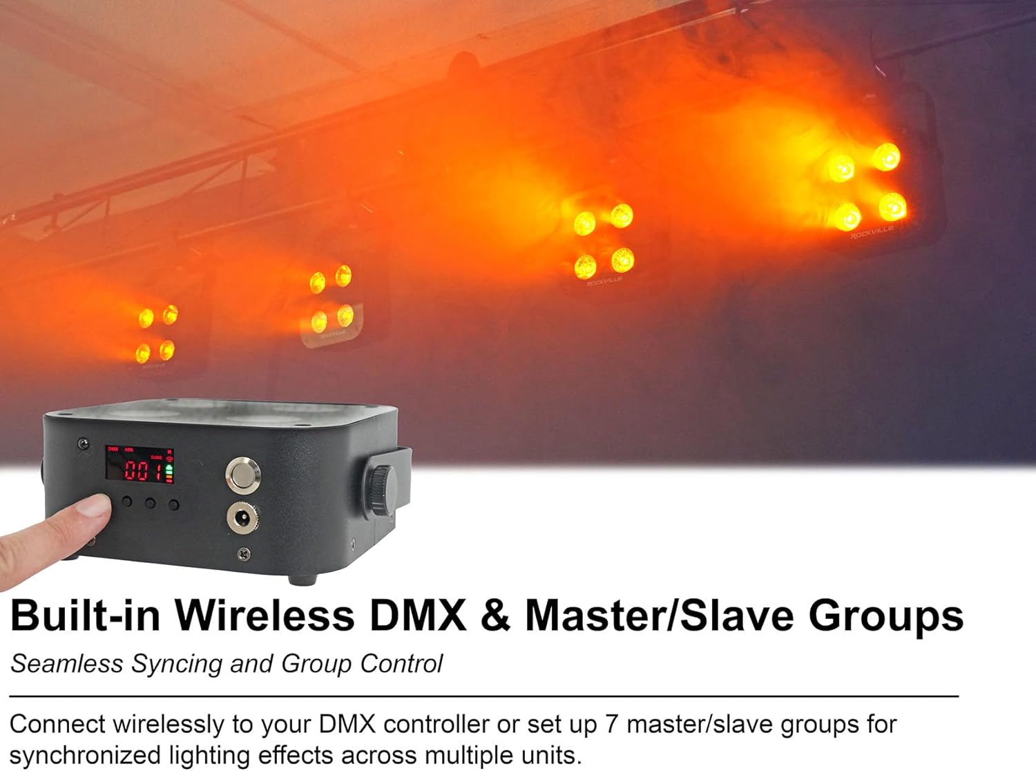 Rockville 4 Pack MINI IR4 Black 48W LED Par Wash Lights, 4x12W RGBWA+UV, Wireless DMX, App Group Control, Rechargeable Battery, Travel Bag, for DJs and Party Events