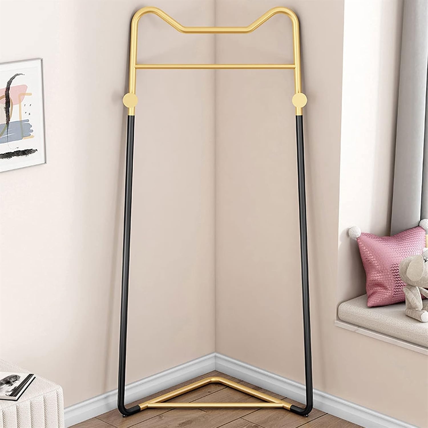 Corner Clothes Rail, 22mm Thicken Modern Clothes Rack Garment Display Stand for Bedroom Entryway Office (Black Gold
