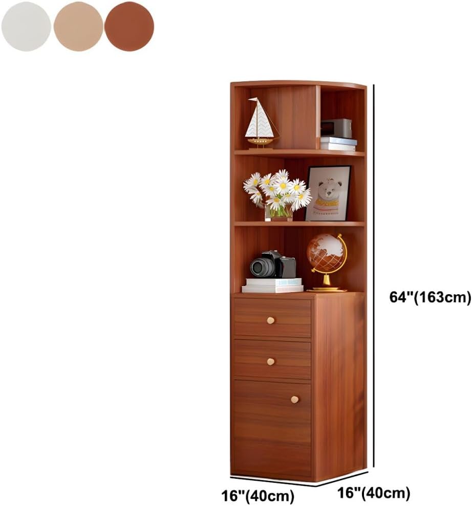 KWOKING Closed Wooden Bookcase Study Corner Bookshelf Cabinet Corner Shelf Triangular Corner Cabinet Corner Multifunctional Drop Cabinet Storage Cabinet White With 2 Drawers 15.7