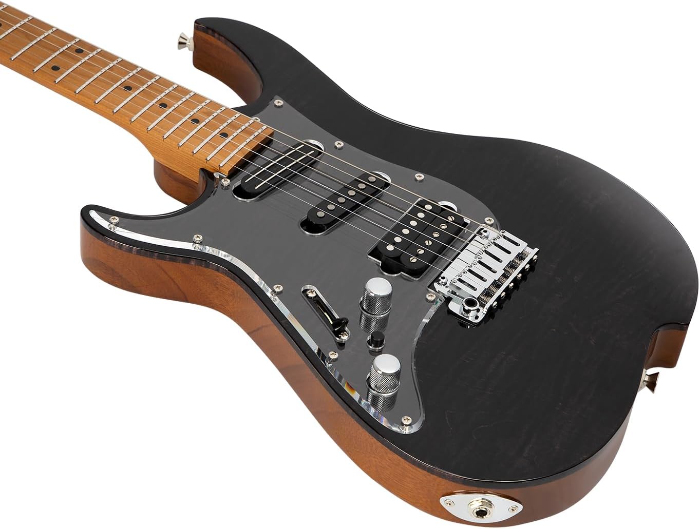 Vola Electric Guitar OZ TNC LH Charcoal Black Gloss Handmade in Japan MIJ Solid Flame Maple Top Roasted Maple Neck Stainless Steel Frets Gotoh Bridge Gotoh Locking Tuner 6 Strings Modern C Neck