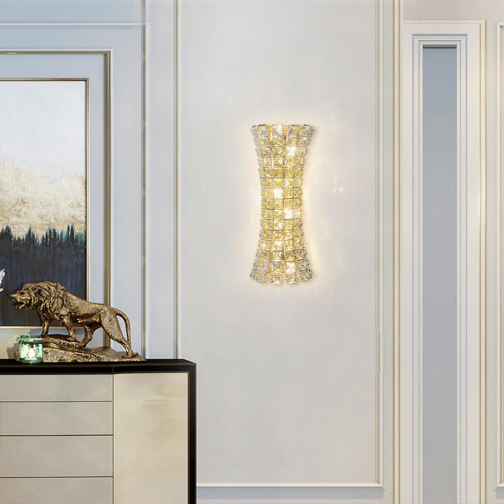 Modern Crystal Wall Sconces, Gold Wall Light Fixtures, Luxury Indoor Wall Lamp, Crystal Vanity Wall Mount Lamps, Wall Lighting for Living Room Bedroom Bedside Hallway Stairway Doorway Mirro