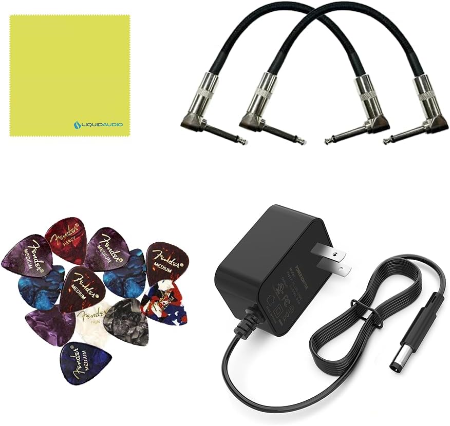 EarthQuaker Devices Chelsea Low End Fuzz Driver Pedal Bundle with 2x Right Angle Patch Cables, 9V Power Adapter, 12x Guitar Picks & Polishing Cloth – Bass-Optimized Distortion with Massive Low End