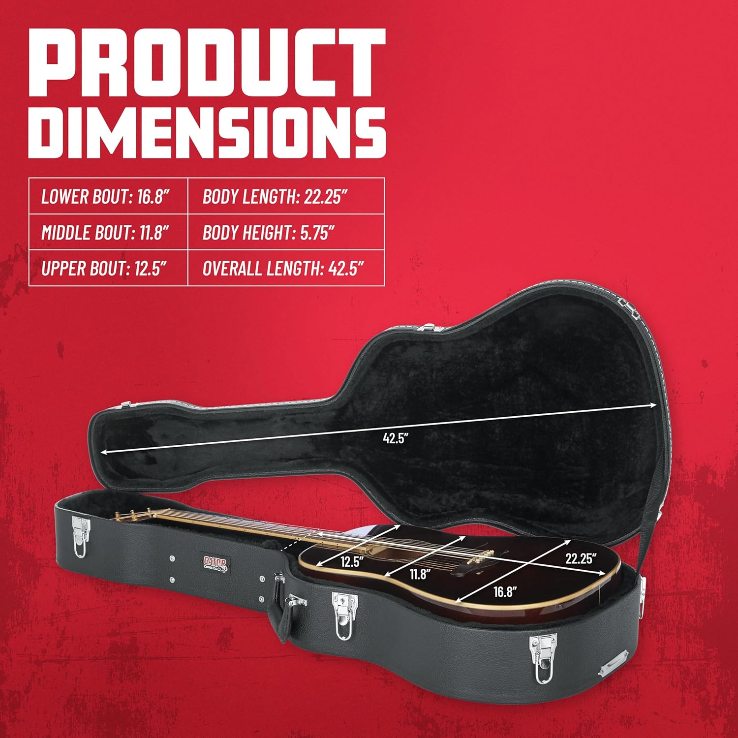 Gator Cases Deluxe Wood Case for Dreadnought Acoustic Guitars, (GW-DREAD)