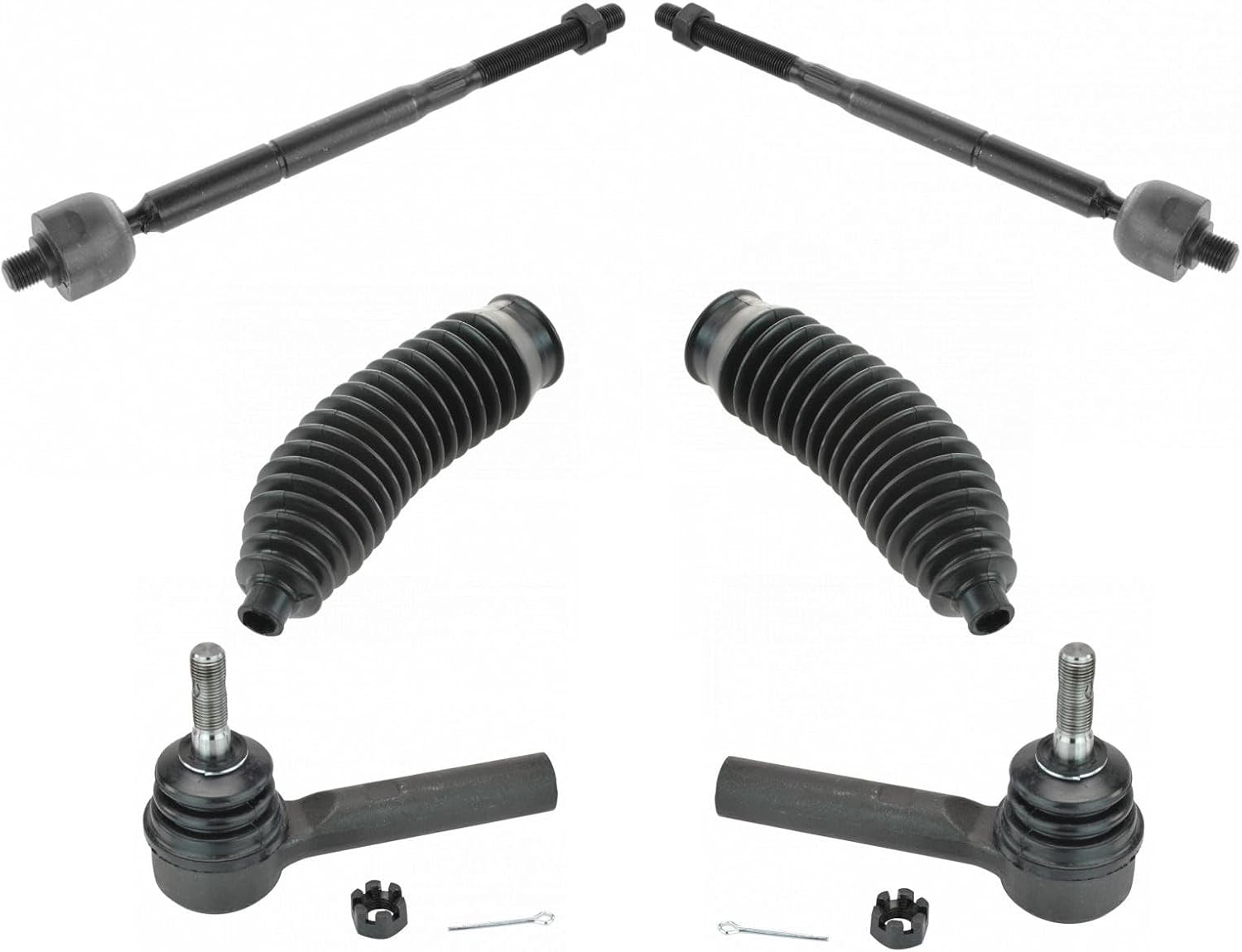 TRQ Front Driver & Passenger Side Inner & Outer Steering Kit Steering Rack & Pinion Bellow Tie Rod Compatible with 2007-2012 Dodge Caliber 2007-2017 Jeep Compass Patriot