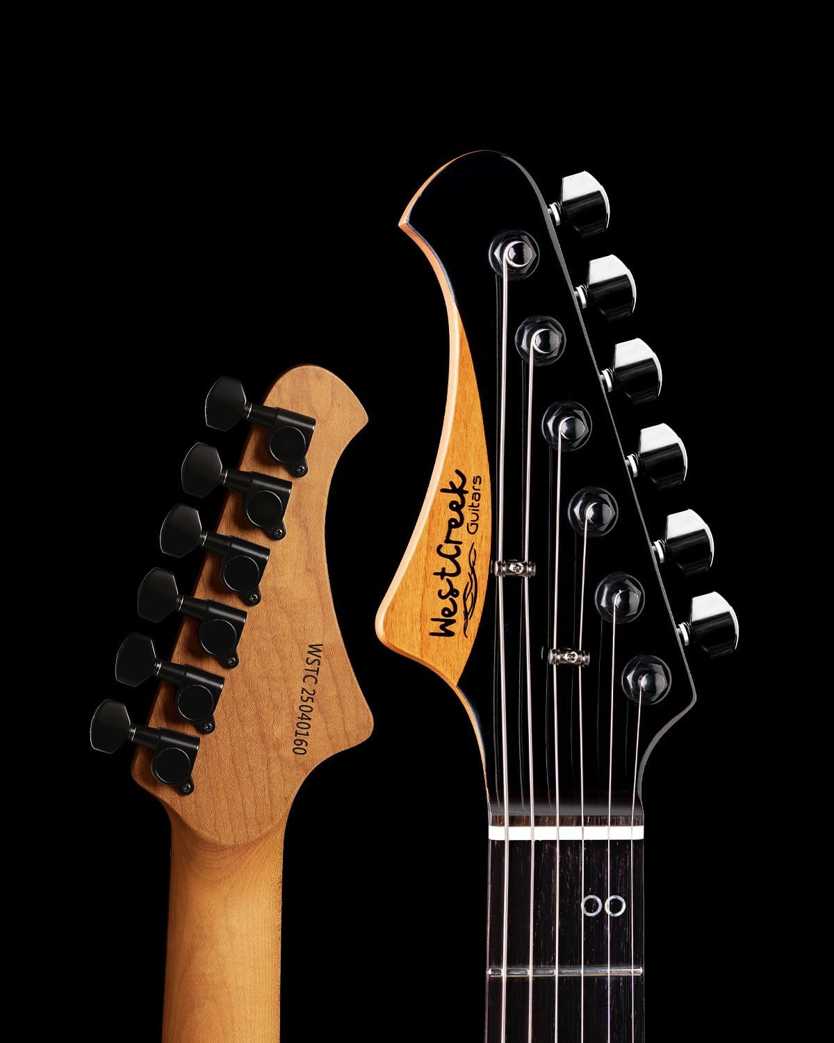 WestCreek Helyx Electric Guitar, Mahogany Body, Stainless Steel Frets, Roasted Maple Neck, Rosewood Fretboard, Bone Nut, 24 Frets (Sunset Ember)