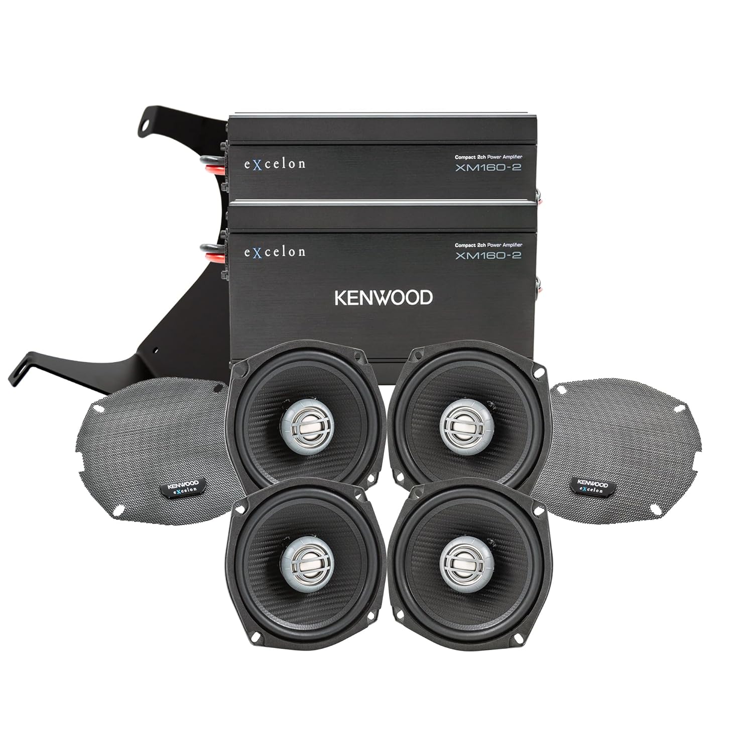 KENWOOD Excelon Motorsports P-HD4UT-98 Ultra Classic with Tour Pak Front & Rear Amplifier Package for 1998-2013 Motorcyle Models