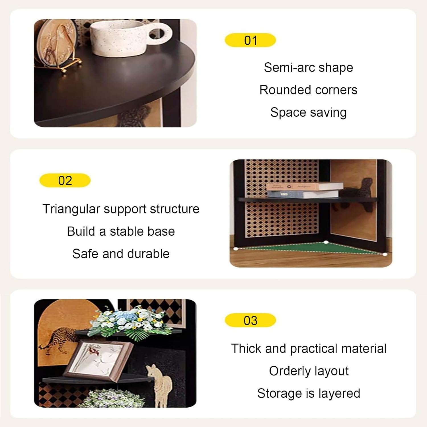 4 Tier Corner Bookshelf Etagere Bookcase, Decorative Storage Freestanding Display Shelf Stand, Floor Standing Rack, for Home Office, Living Room, Bedroom(Black 2,40cm/15.7in)