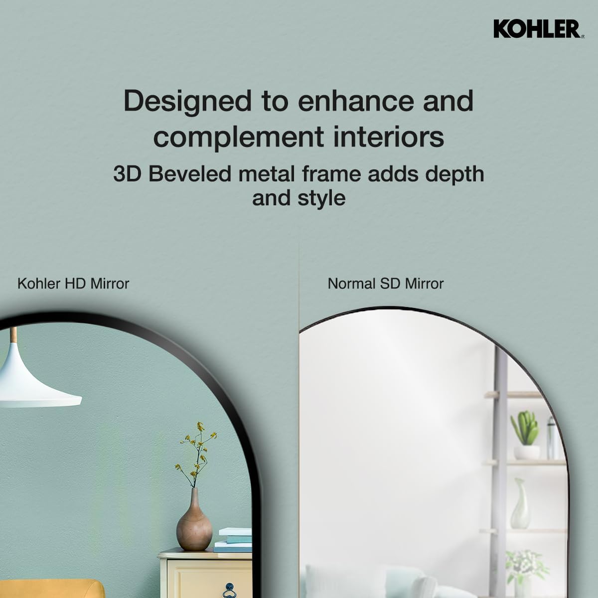 Kohler Essential 20. in. W x 40 in. H Framed Oval Wall Mount Vanity Mirror in Matte Black