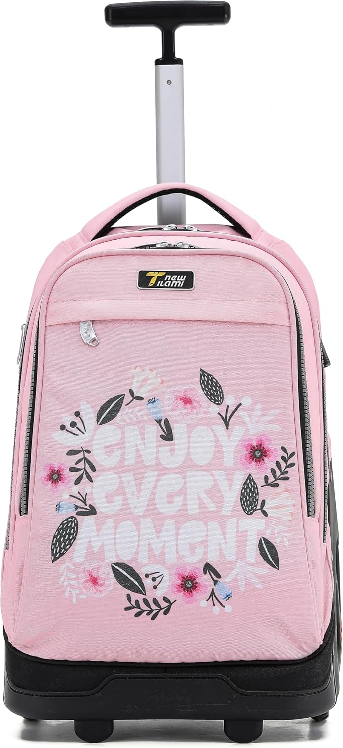 NEW TILAMI Rolling Backpack Teens Rolling Backpack Cute Wheeled Laptop Backpack Bookbag Roller Travel Bag College, Coral Shade, 19 inch
